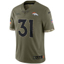 Justin Simmons Olive Denver Broncos 2022 Salute To Service Limited Jersey